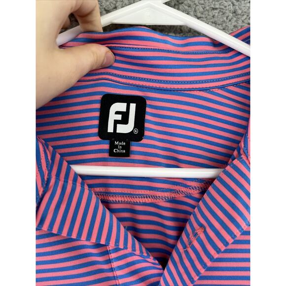 FJ Polo Shirt XL Striped Pink Blue Short Sleeve Stretch Performance Golf Footjoy - Picture 7 of 14